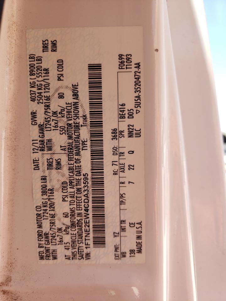 2012 Ford Econoline E250 Van VIN: 1FTNE2EW4CDA33595 Lot: 60257064