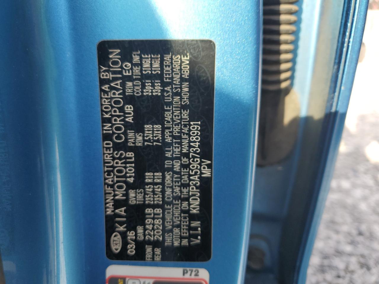 2016 Kia Soul + VIN: KNDJP3A59G7348991 Lot: 57490414