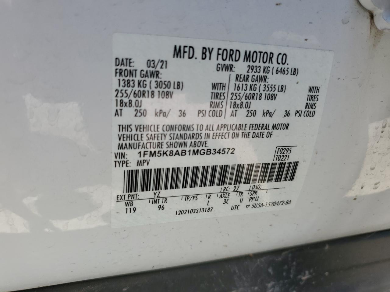 2021 Ford Explorer Police Interceptor VIN: 1FM5K8AB1MGB34572 Lot: 52522664