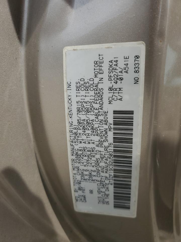 2002 Toyota Sienna Ce VIN: 4T3ZF19C92U503176 Lot: 60336744