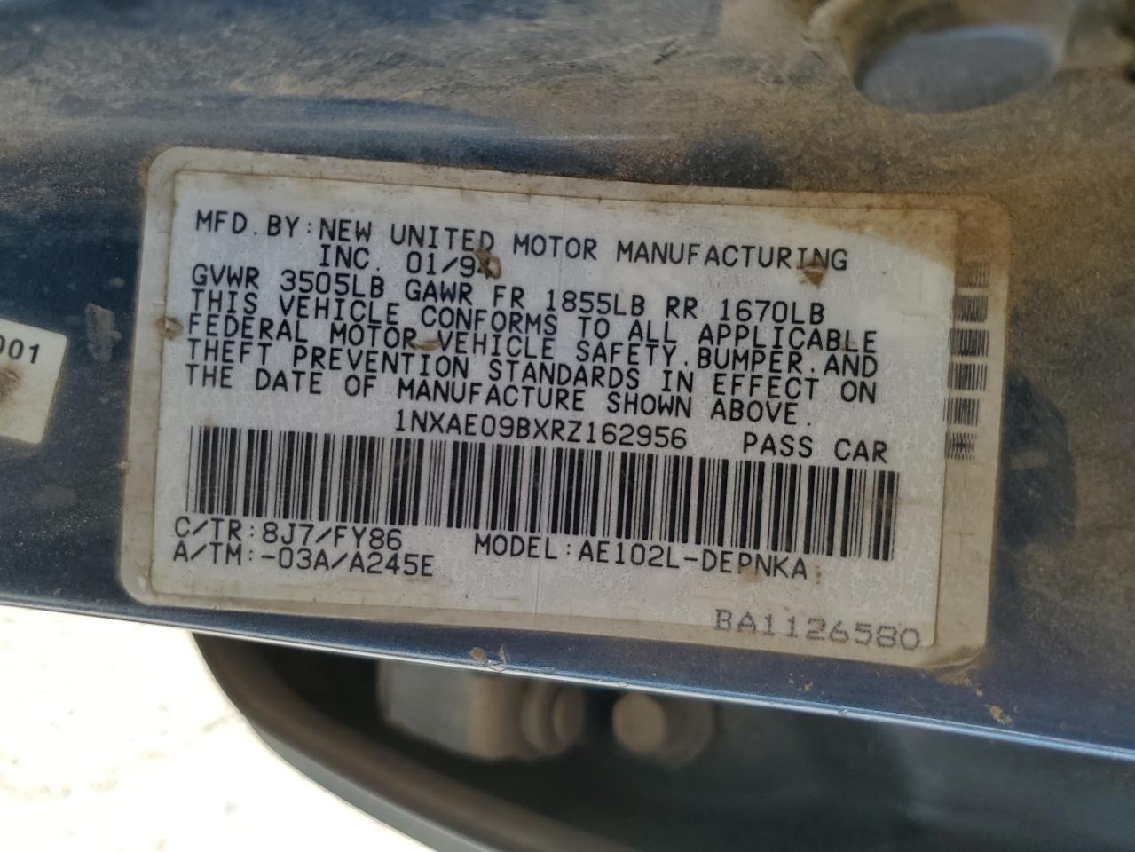 1NXAE09BXRZ162956 1994 Toyota Corolla Le