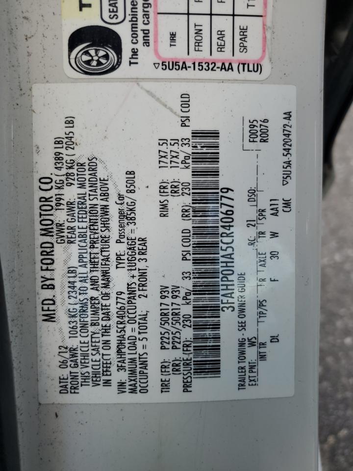 3FAHP0HA5CR406779 2012 Ford Fusion Se