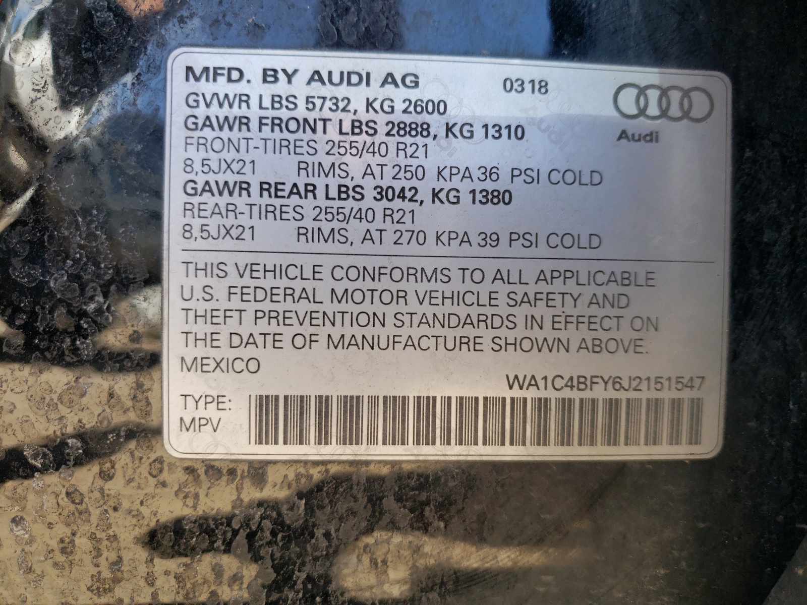 WA1C4BFY6J2151547 2018 Audi Sq5 Prestige