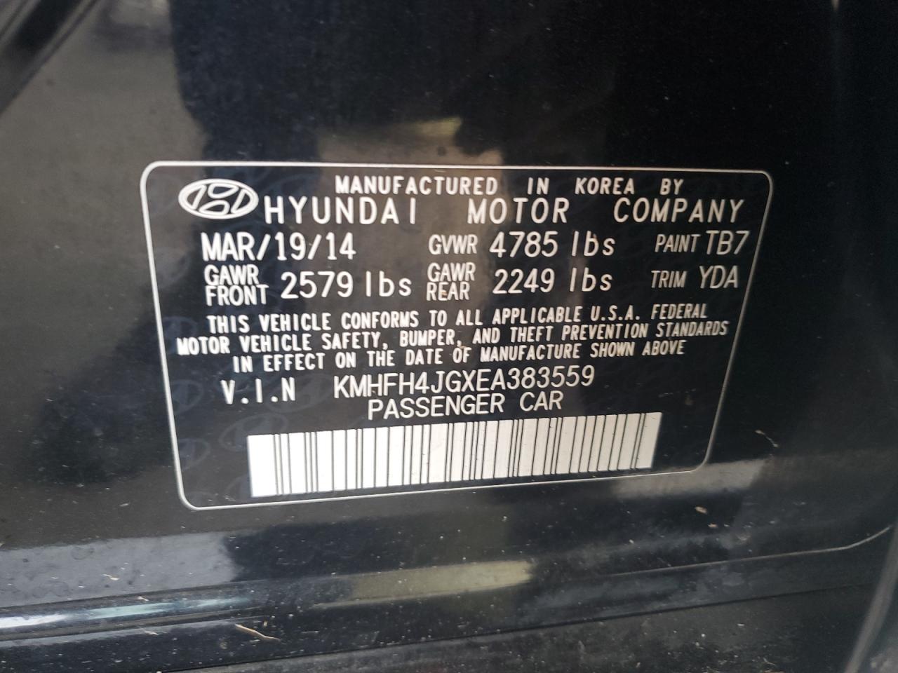 2014 Hyundai Azera Gls VIN: KMHFH4JGXEA383559 Lot: 58294394