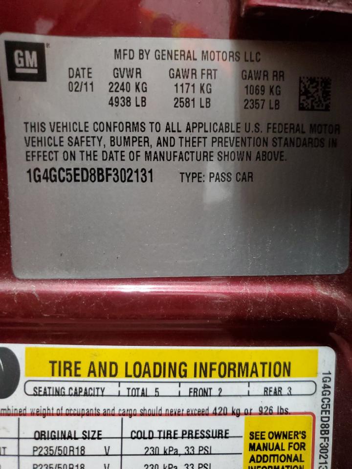 2011 Buick Lacrosse Cxl VIN: 1G4GC5ED8BF302131 Lot: 58496984