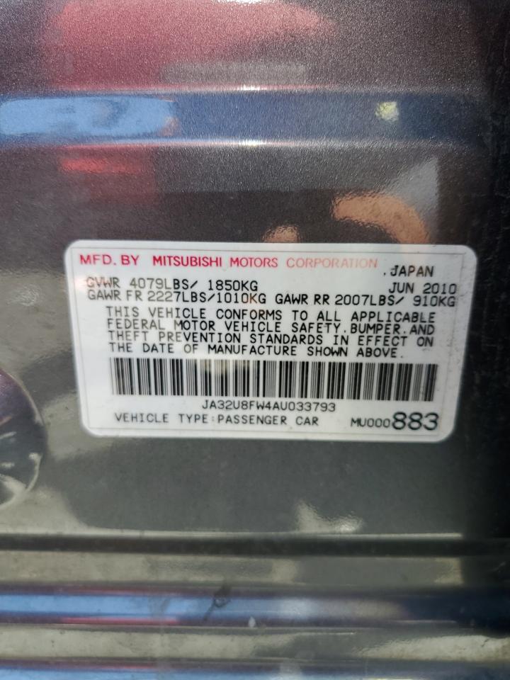 2010 Mitsubishi Lancer Gts VIN: JA32U8FW4AU033793 Lot: 59455754