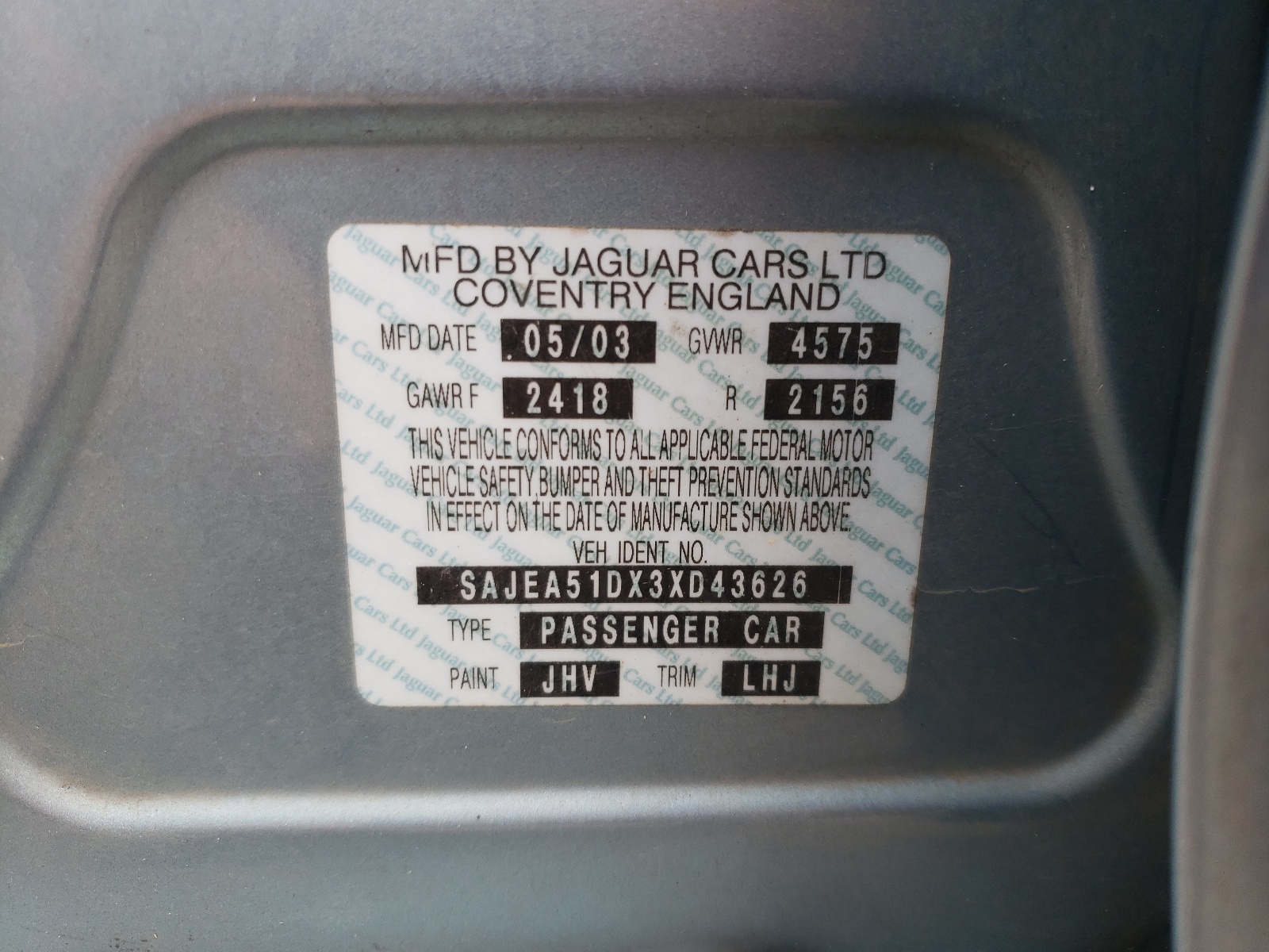 SAJEA51DX3XD43626 2003 Jaguar X-Type 2.5