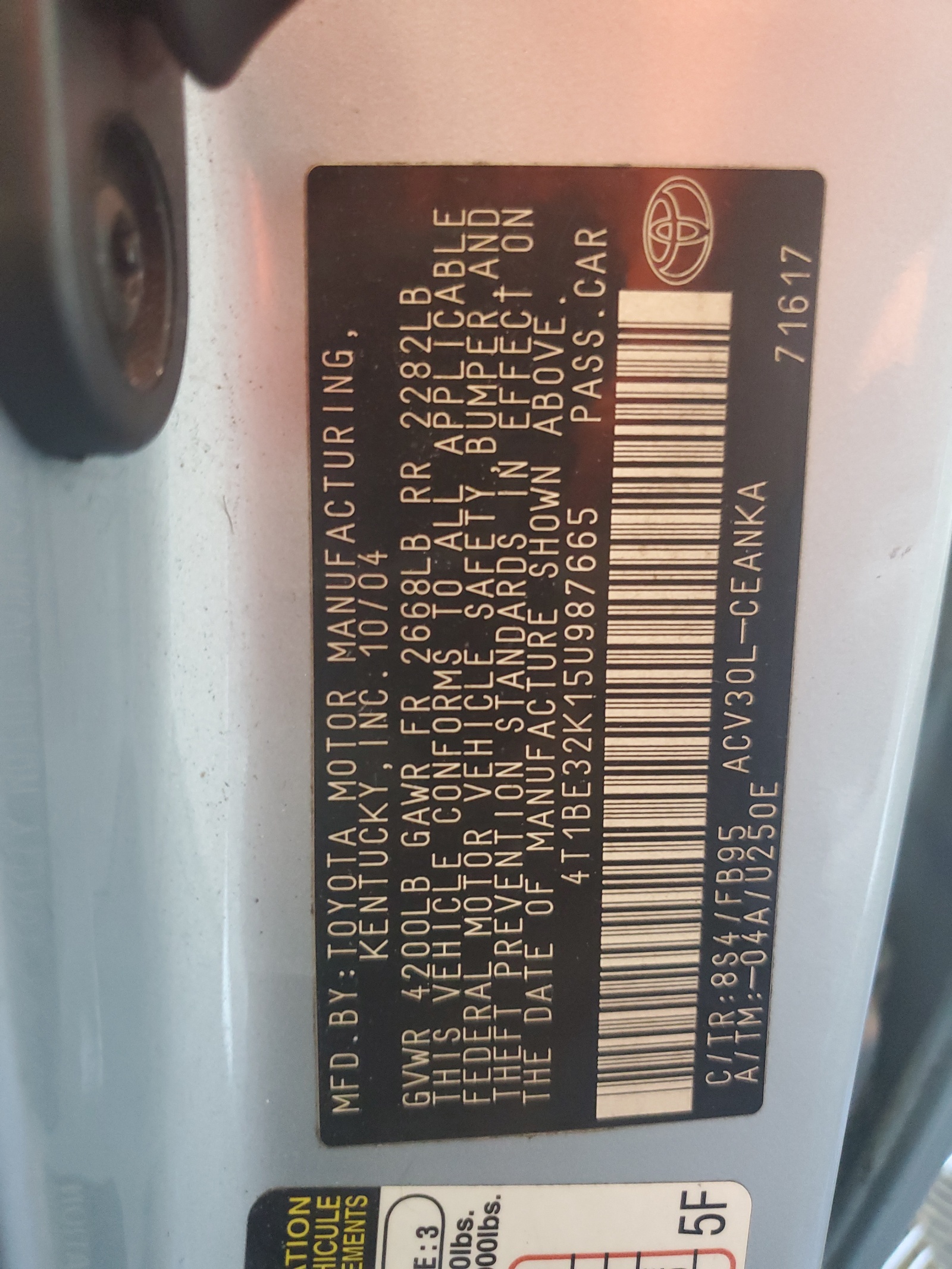 4T1BE32K15U987665 2005 Toyota Camry Le