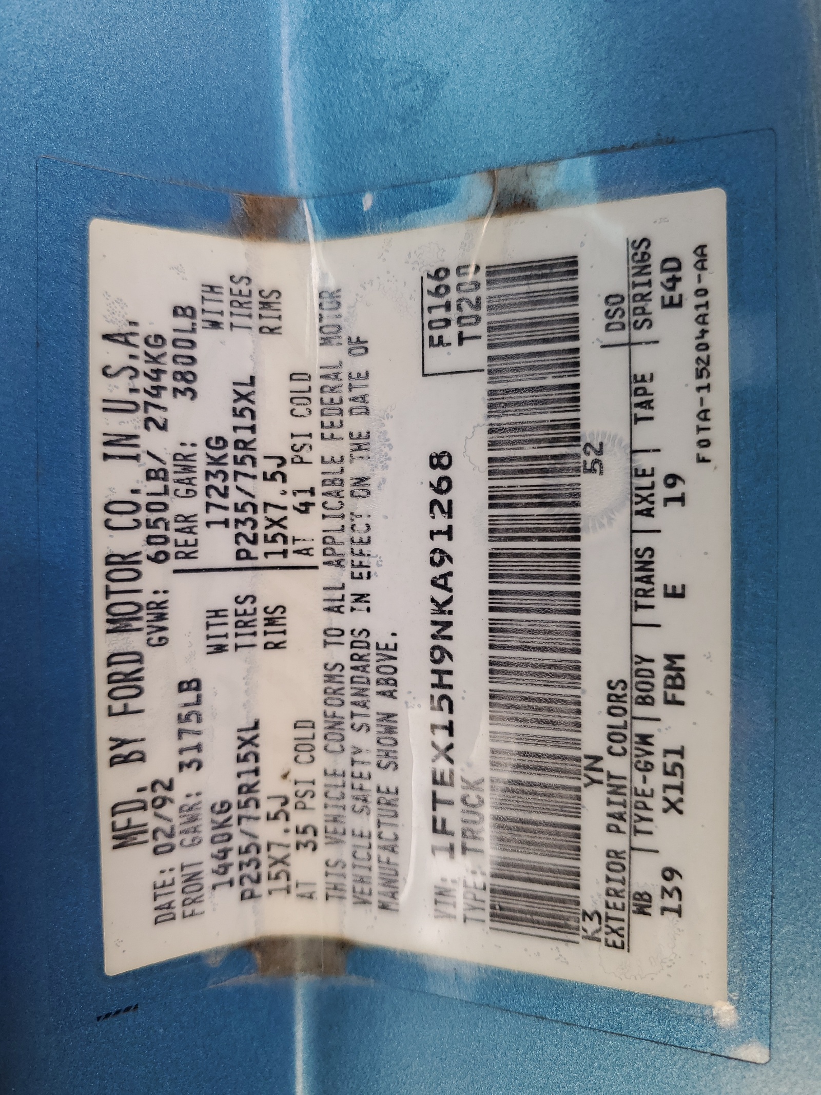 1FTEX15H9NKA91268 1992 Ford F150