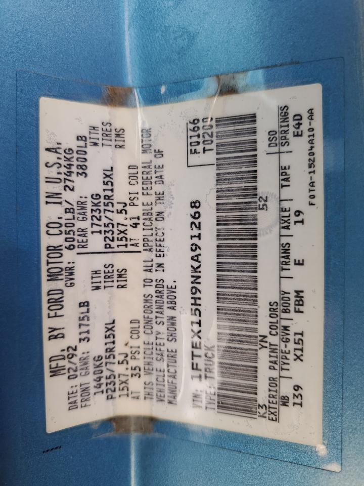 1992 Ford F150 VIN: 1FTEX15H9NKA91268 Lot: 59349124