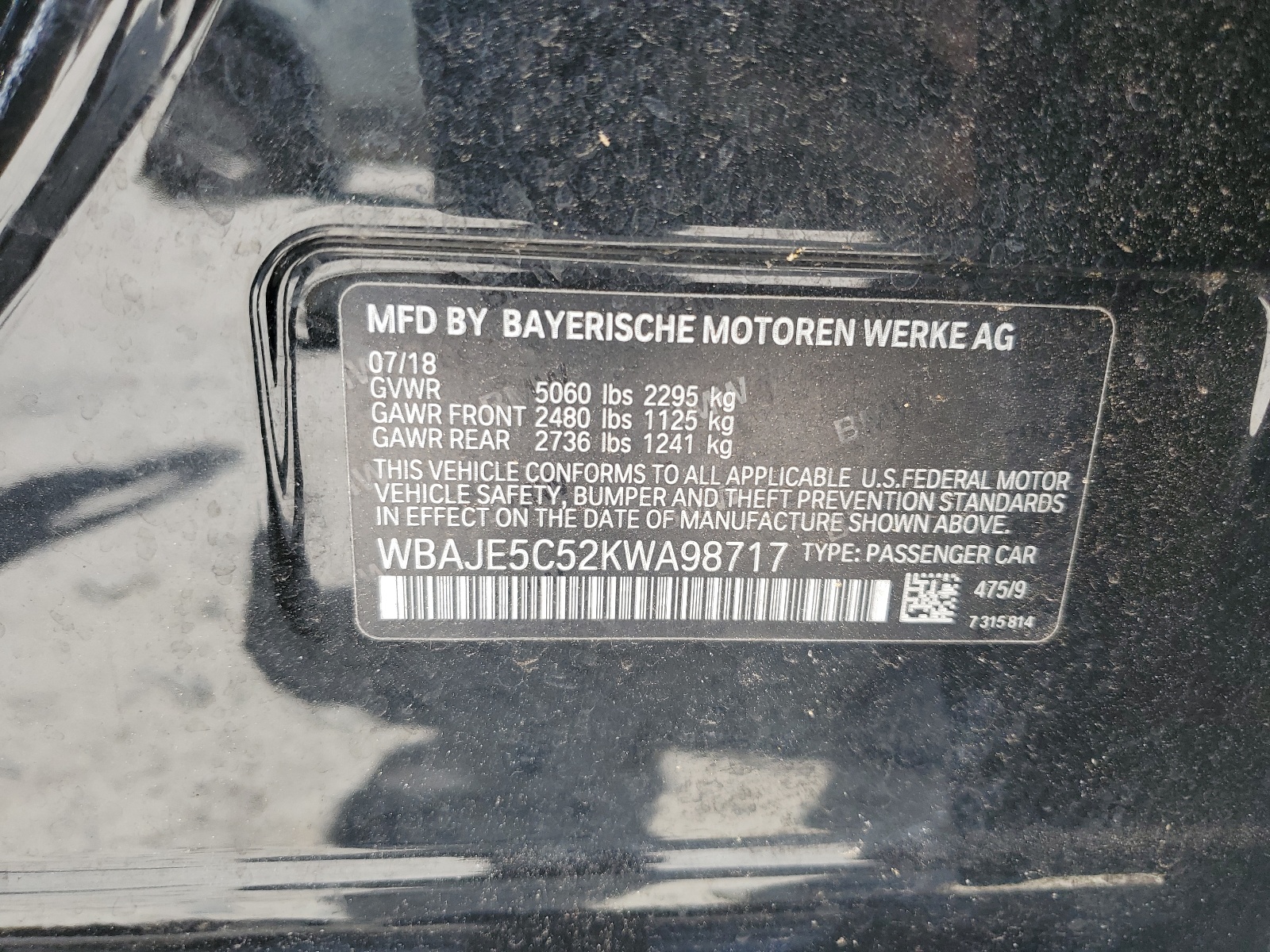 WBAJE5C52KWA98717 2019 BMW 540 I