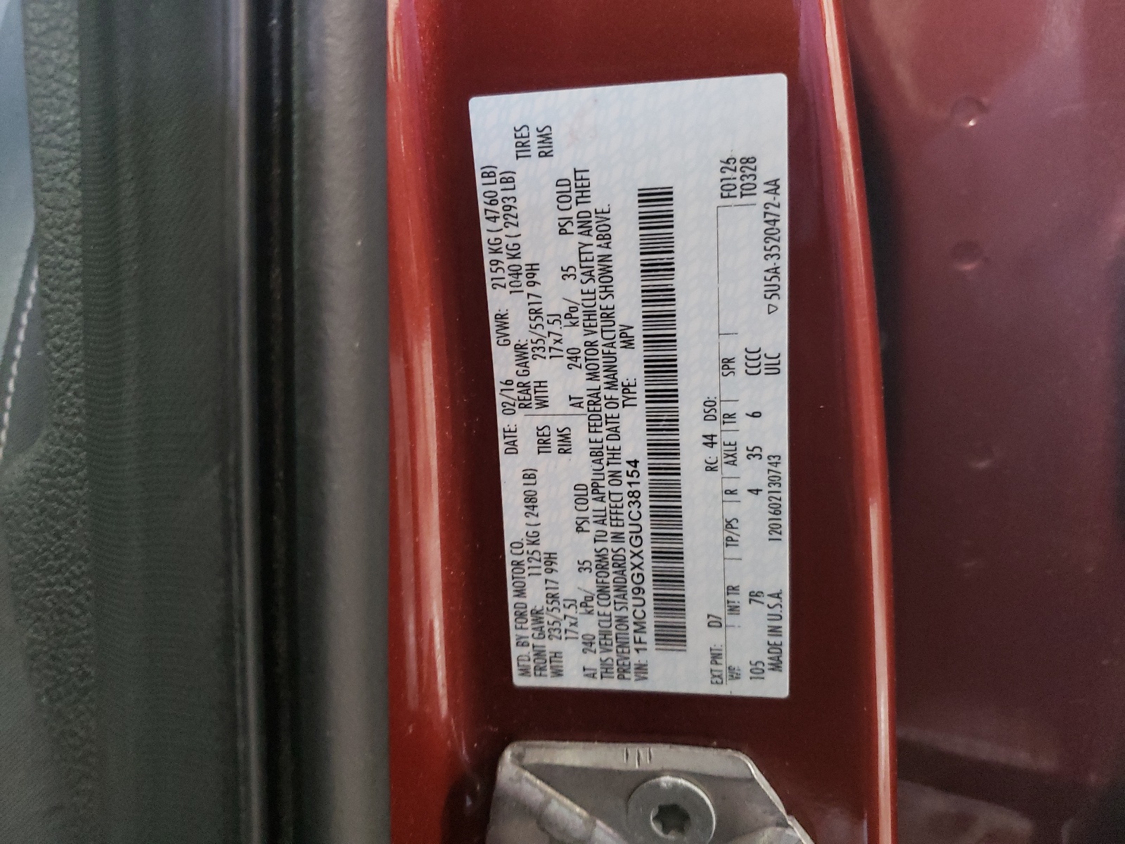 1FMCU9GXXGUC38154 2016 Ford Escape Se