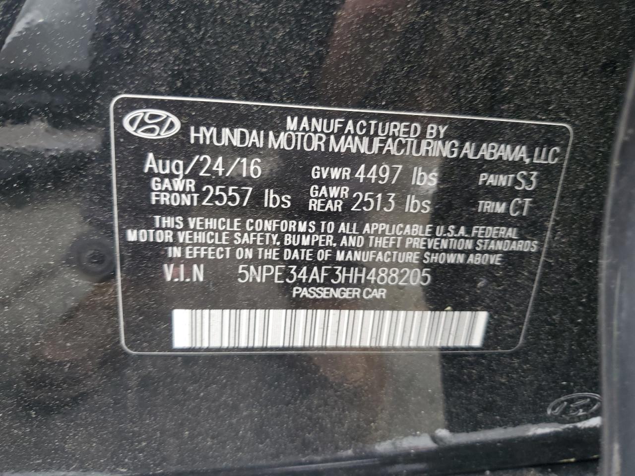 2017 Hyundai Sonata Sport VIN: 5NPE34AF3HH488205 Lot: 57896384