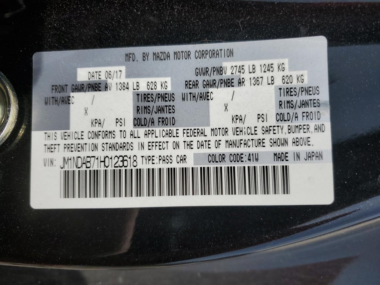 2017 Mazda Mx-5 Miata Sport VIN: JM1NDAB71H0123618 Lot: 60309594