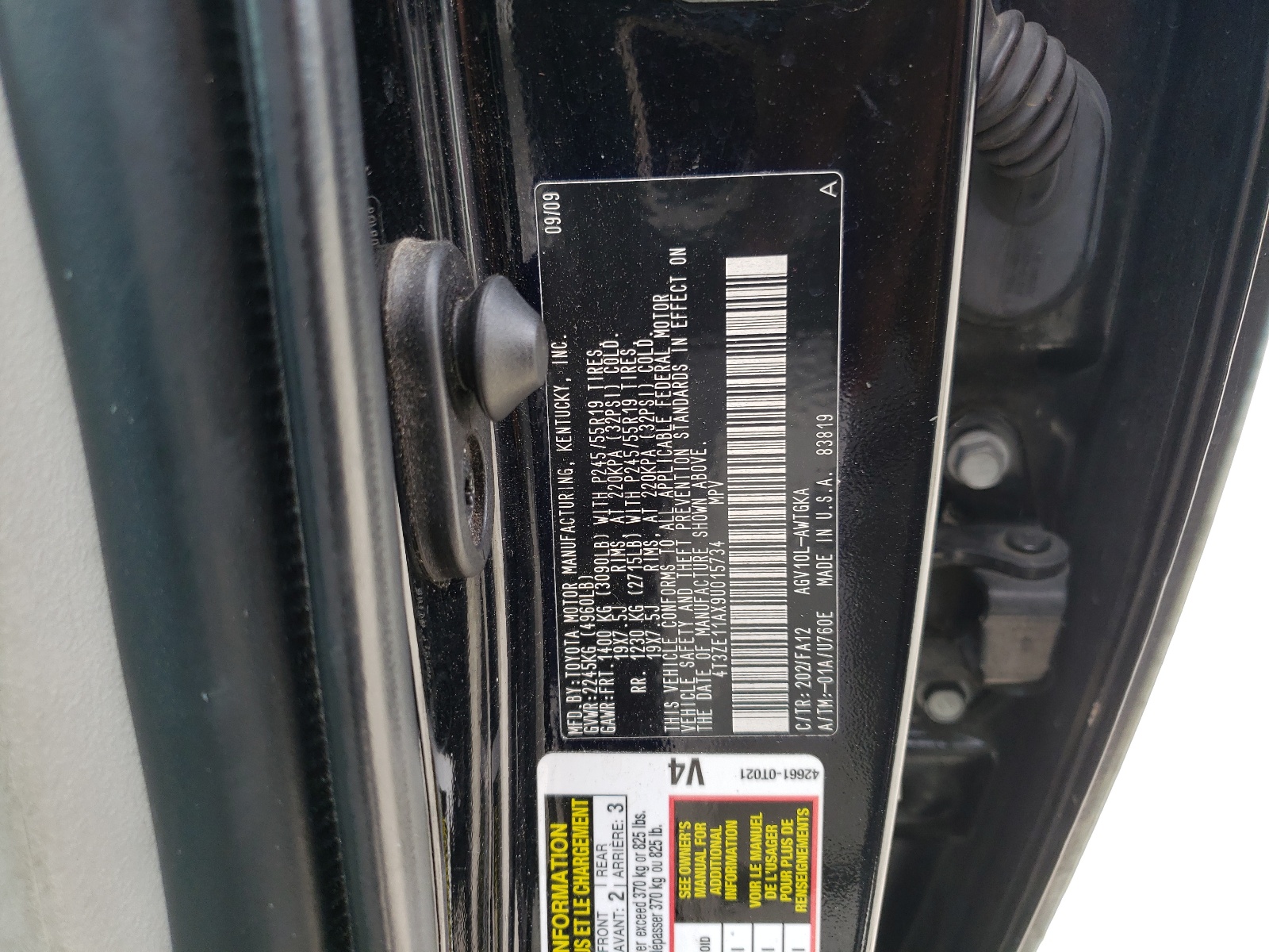 4T3ZE11AX9U015734 2009 Toyota Venza