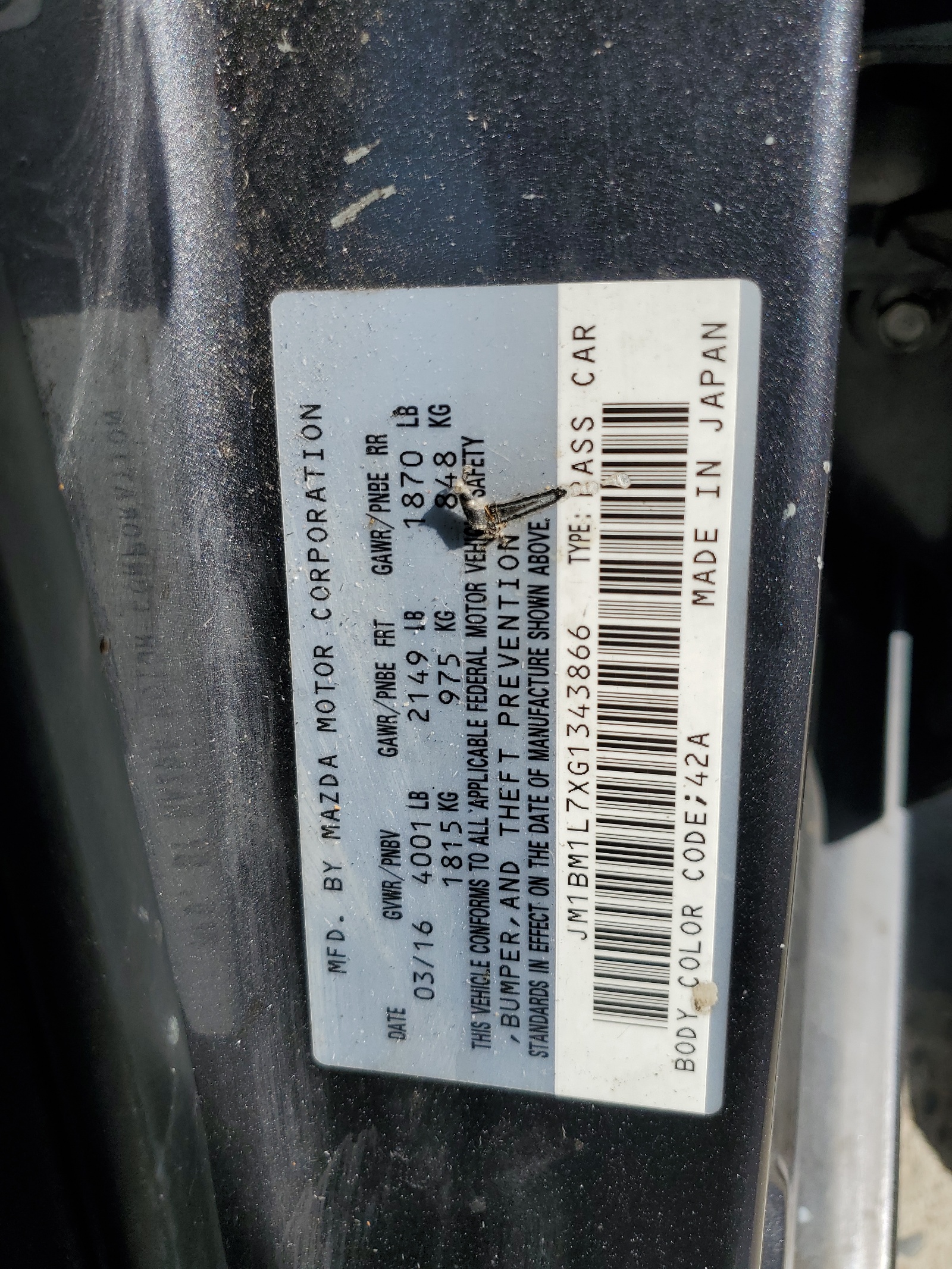 JM1BM1L7XG1343866 2016 Mazda 3 Touring