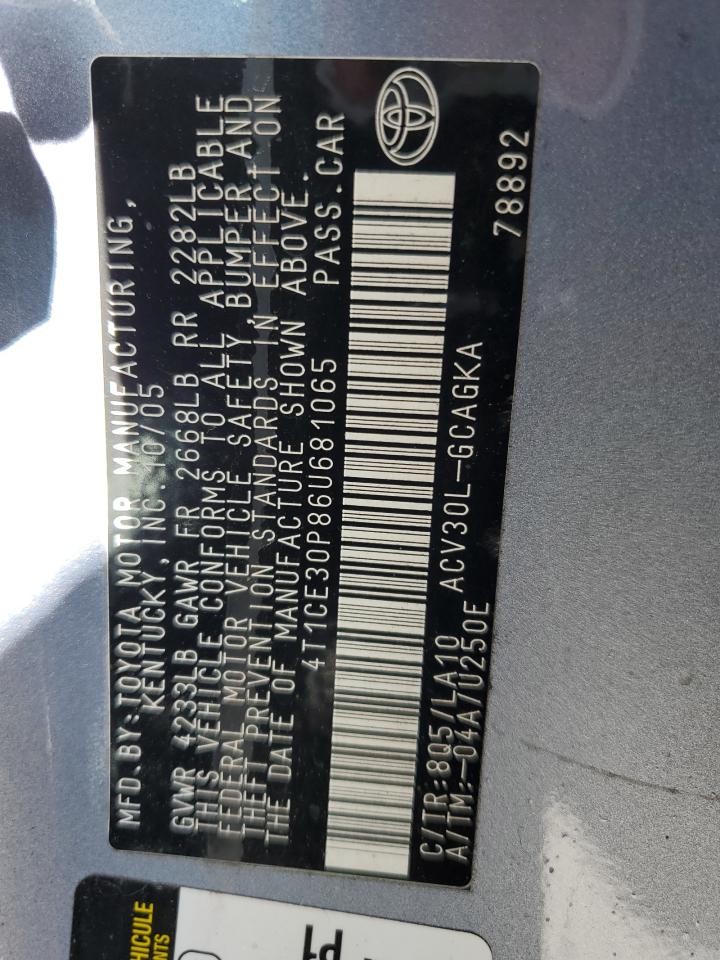 2006 Toyota Camry Solara Se VIN: 4T1CE30P86U681065 Lot: 57295004