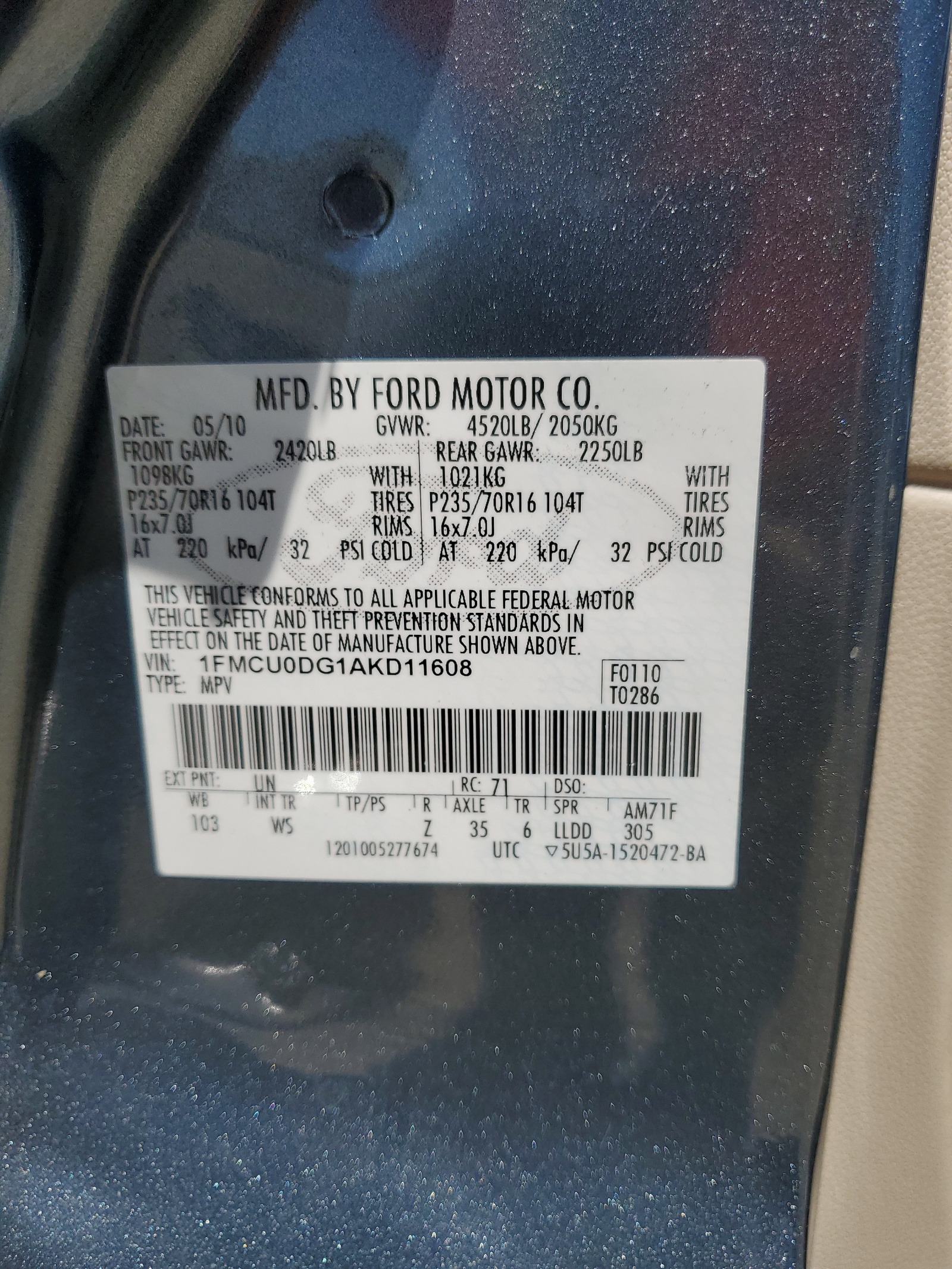 1FMCU0DG1AKD11608 2010 Ford Escape Xlt