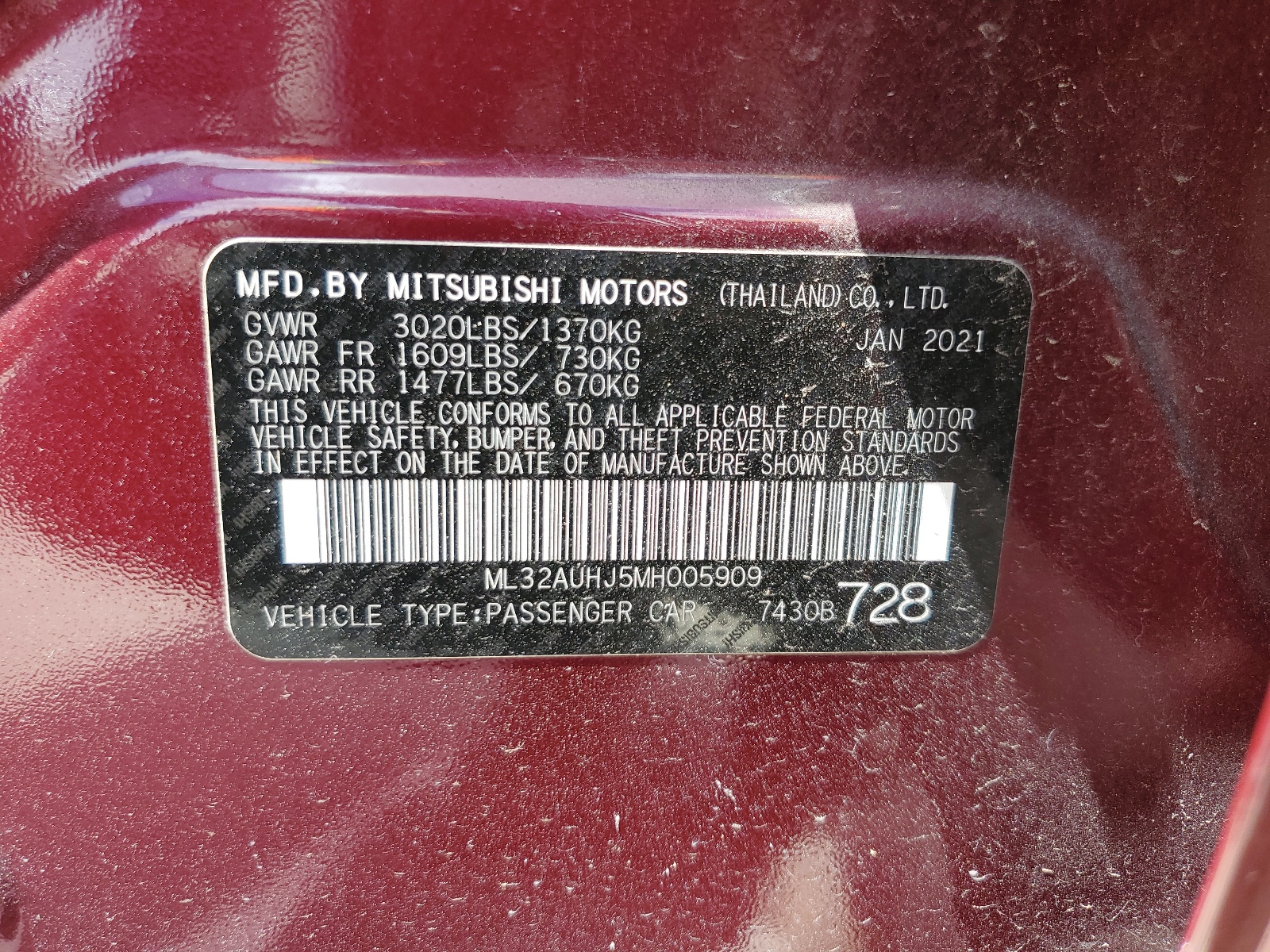 ML32AUHJ5MH005909 2021 Mitsubishi Mirage Es