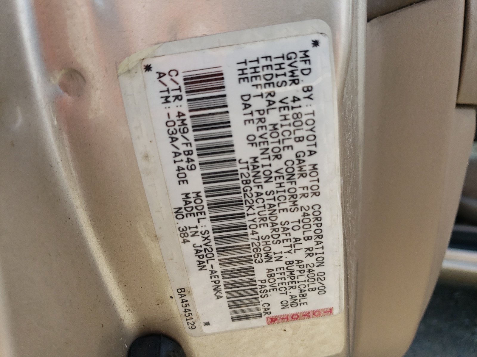 JT2BG22K1Y0472663 2000 Toyota Camry Ce