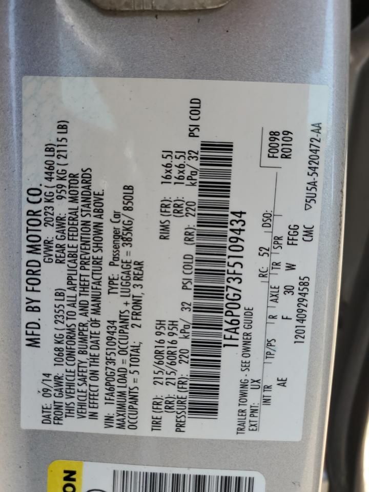 1FA6P0G73F5109434 2015 Ford Fusion S