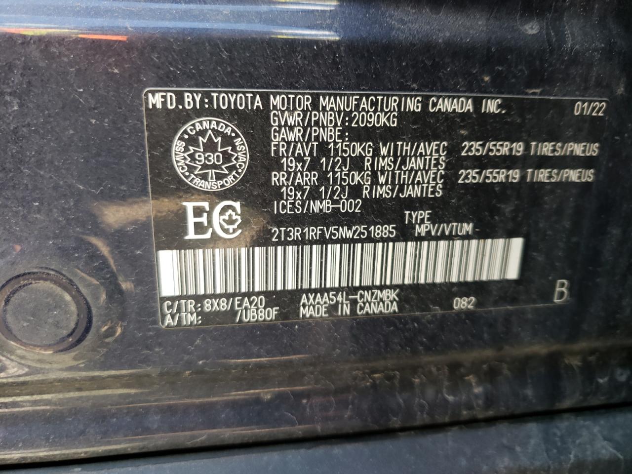 2022 Toyota Rav4 Xle VIN: 2T3R1RFV5NW251885 Lot: 88519875