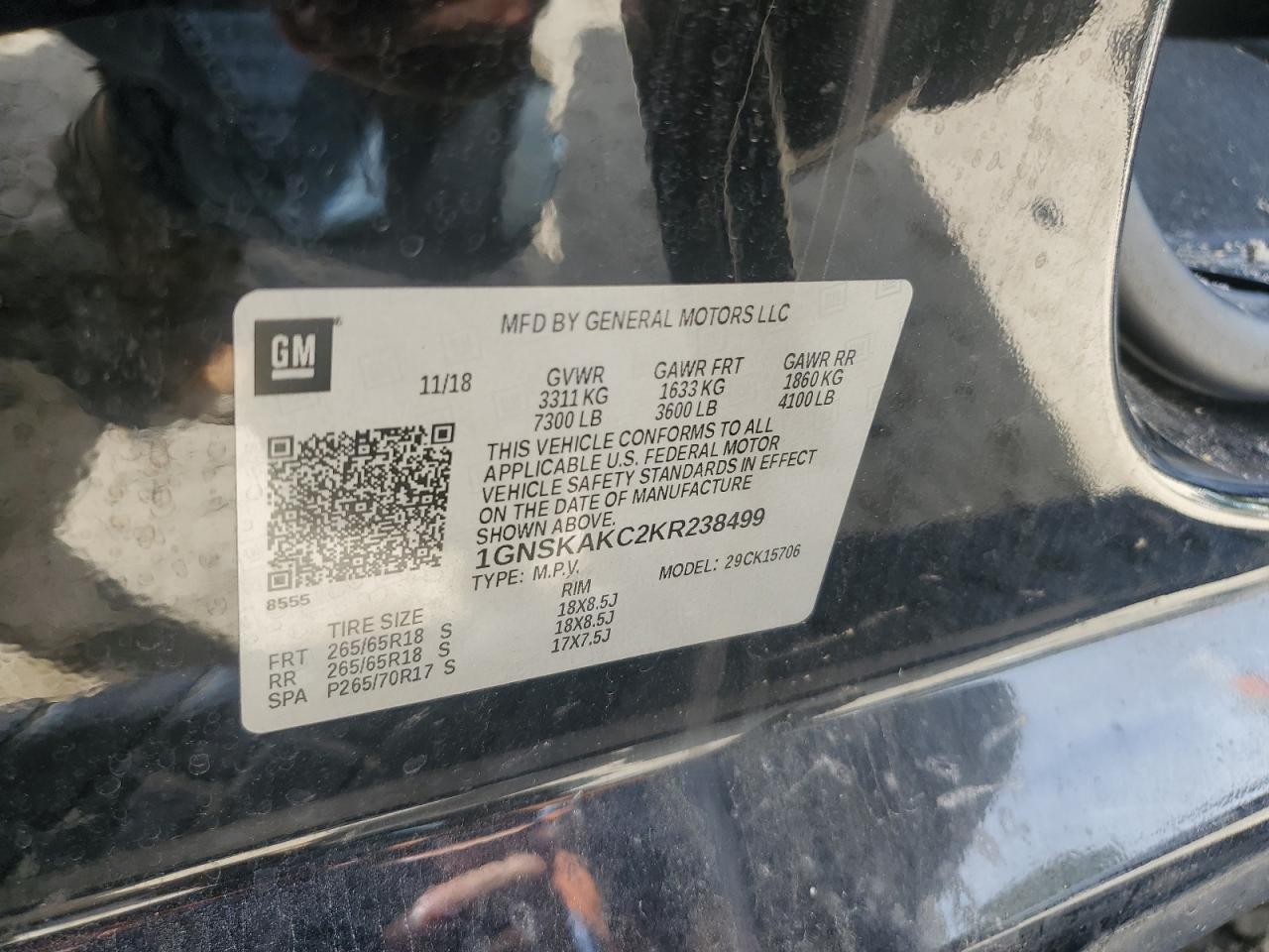 2019 Chevrolet Tahoe K1500 Ls VIN: 1GNSKAKC2KR238499 Lot: 61006044