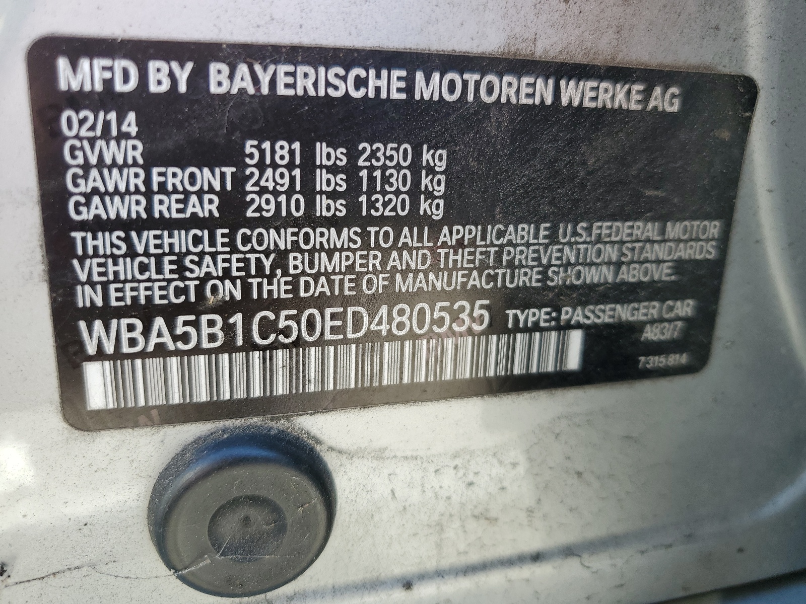 WBA5B1C50ED480535 2014 BMW 535 I