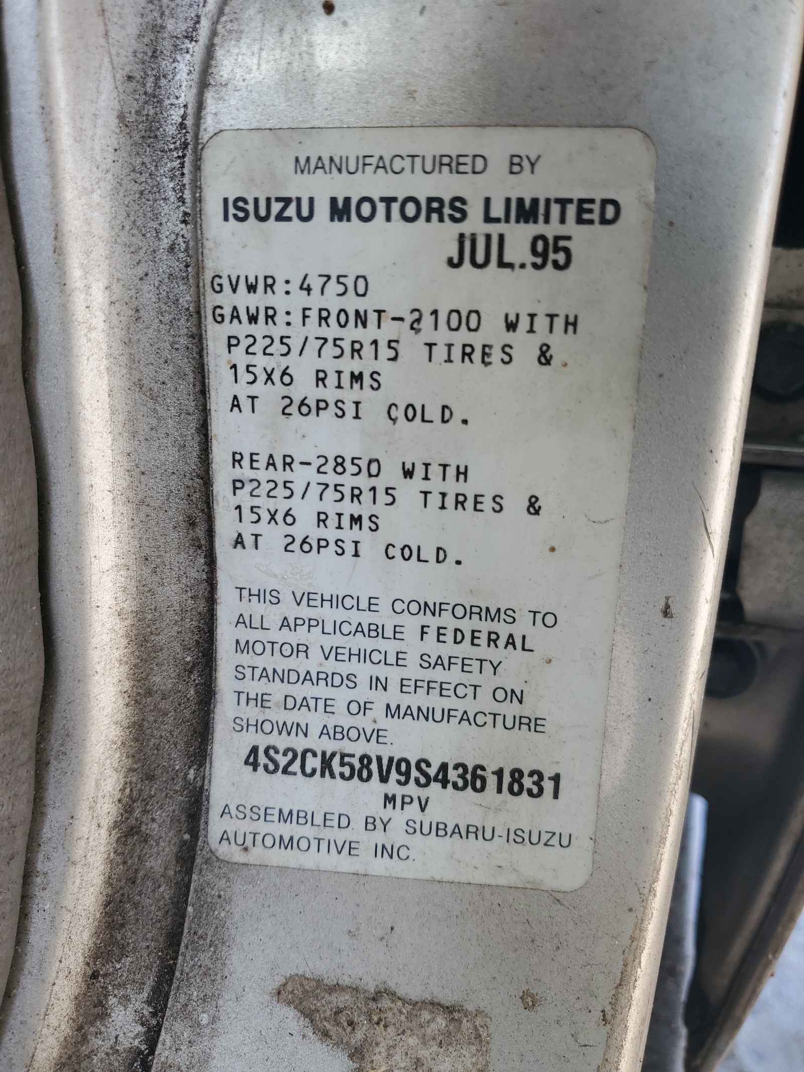 4S2CK58V9S4361831 1995 Isuzu Rodeo S