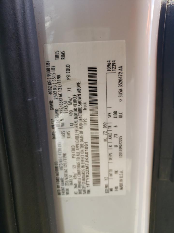 2018 Ford Transit T-250 VIN: 1FTYR2ZM7JKA01081 Lot: 65676084