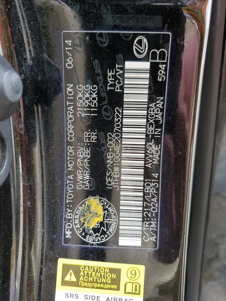 2014 Lexus Es 300H VIN: JTHBW1GG4E2070322 Lot: 58475584