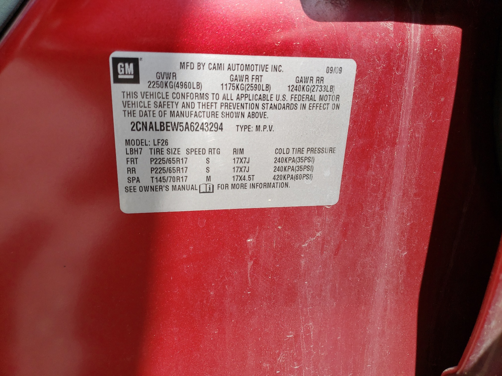 2CNALBEW5A6243294 2010 Chevrolet Equinox Ls