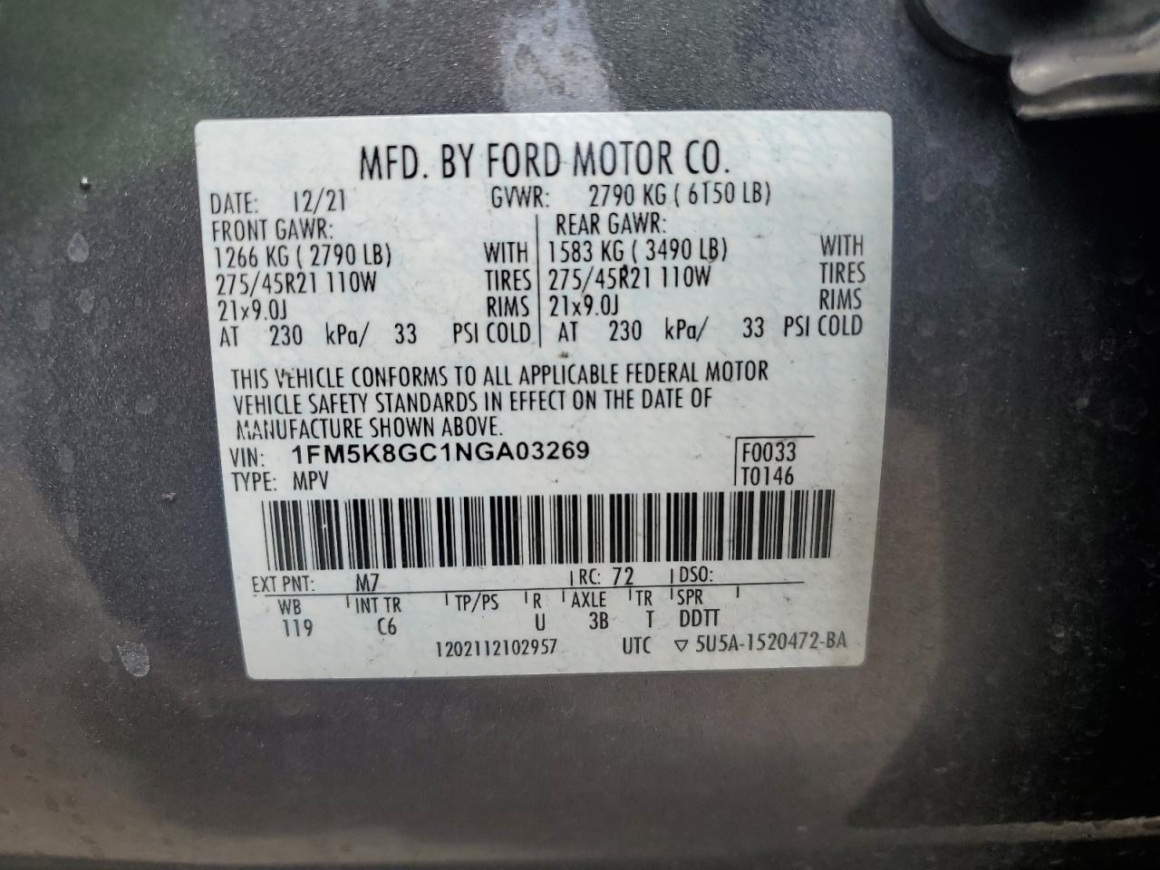 1FM5K8GC1NGA03269 2022 Ford Explorer St