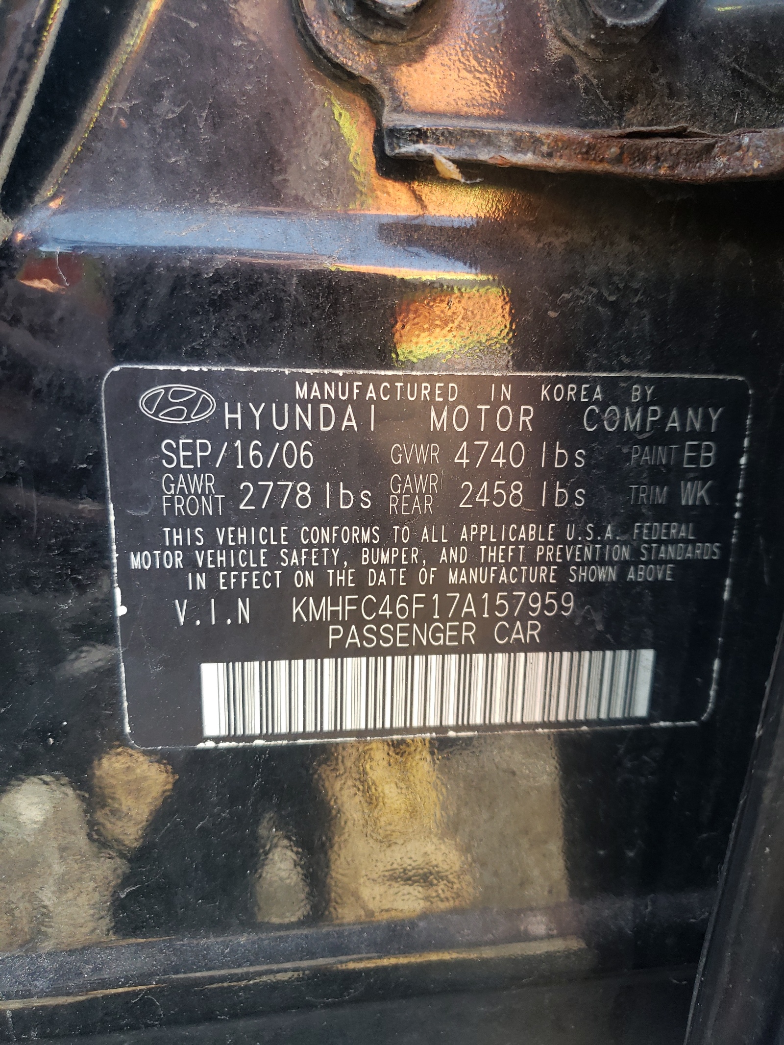 KMHFC46F17A157959 2007 Hyundai Azera Se