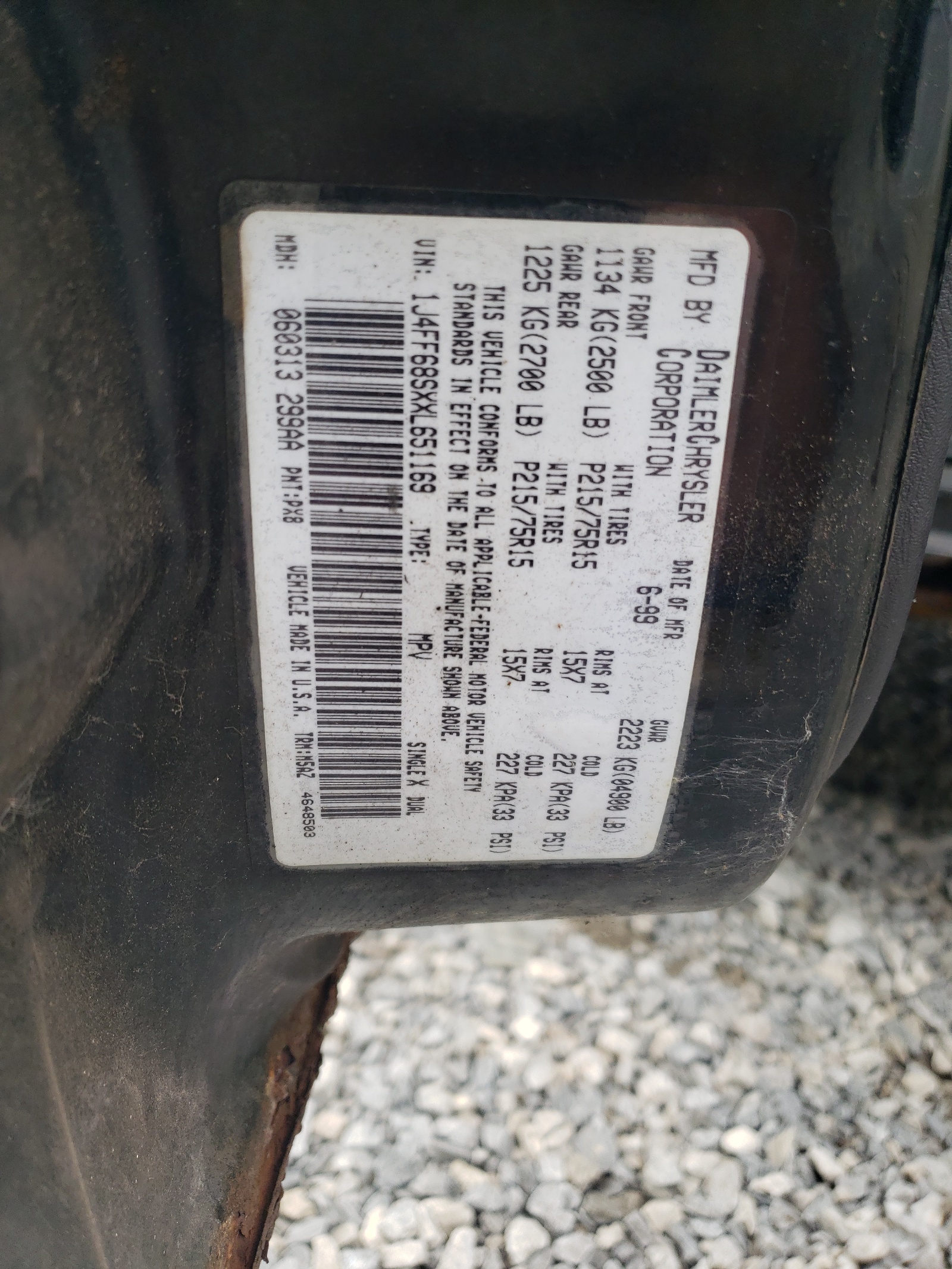 1J4FF68SXXL651169 1999 Jeep Cherokee Sport