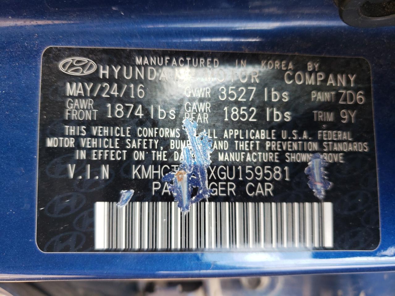 2016 Hyundai Accent Se VIN: KMHCT4AEXGU159581 Lot: 59419244