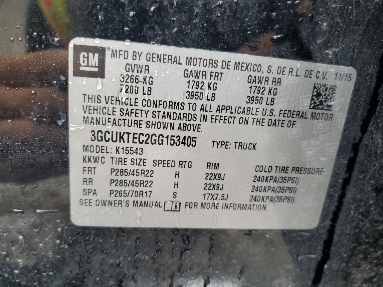 3GCUKTEC2GG153405 2016 Chevrolet Silverado K1500 High Country