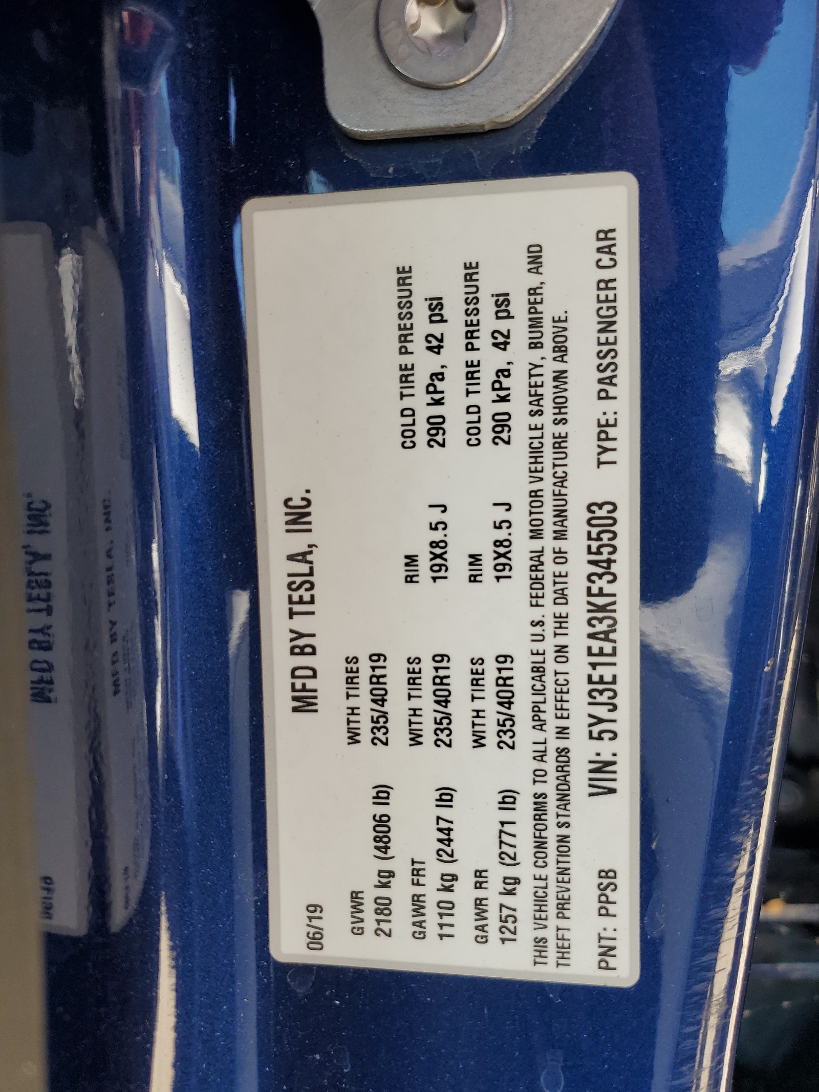 5YJ3E1EA3KF345503 2019 Tesla Model 3