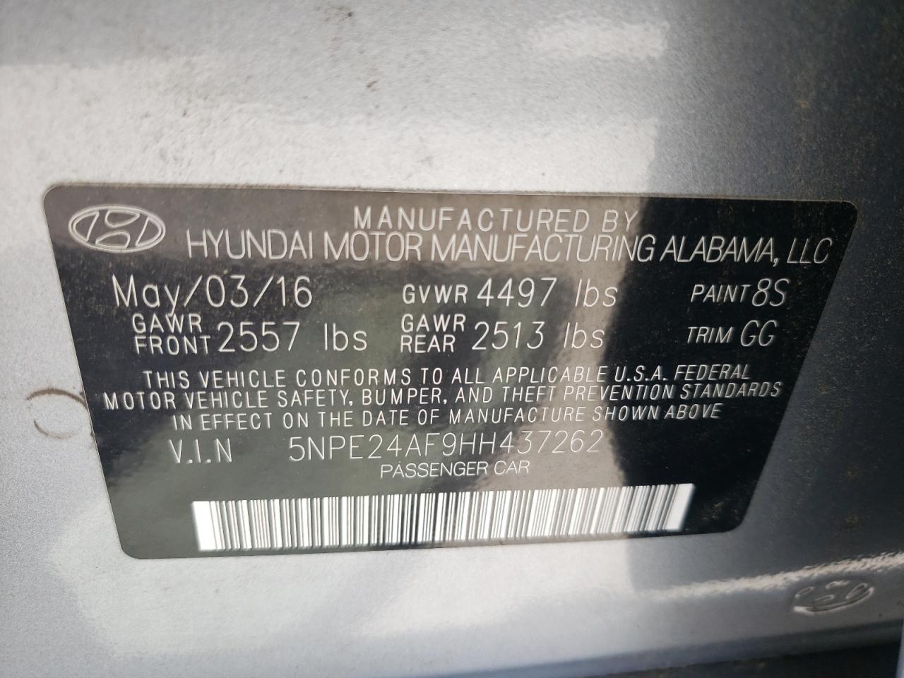 5NPE24AF9HH437262 2017 Hyundai Sonata Se