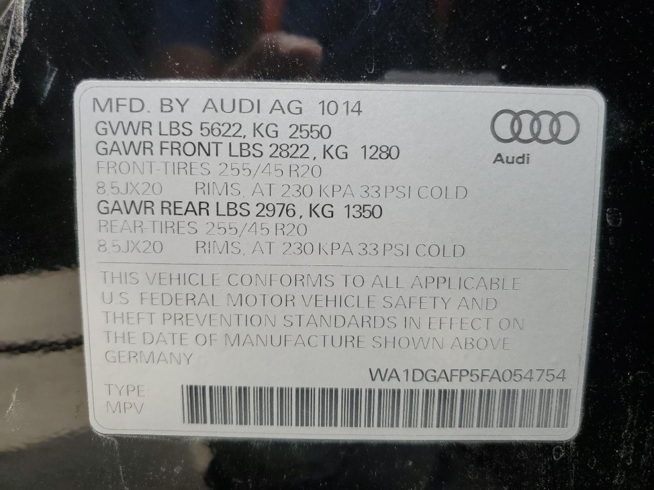 WA1DGAFP5FA054754 2015 Audi Q5 Premium Plus