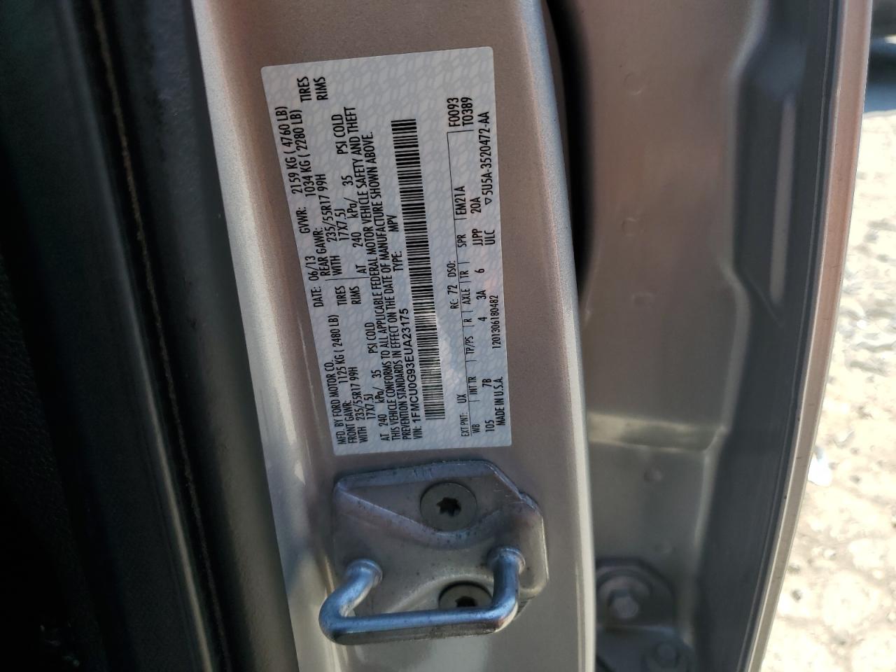 2014 Ford Escape Se VIN: 1FMCU0G93EUA23175 Lot: 59470584