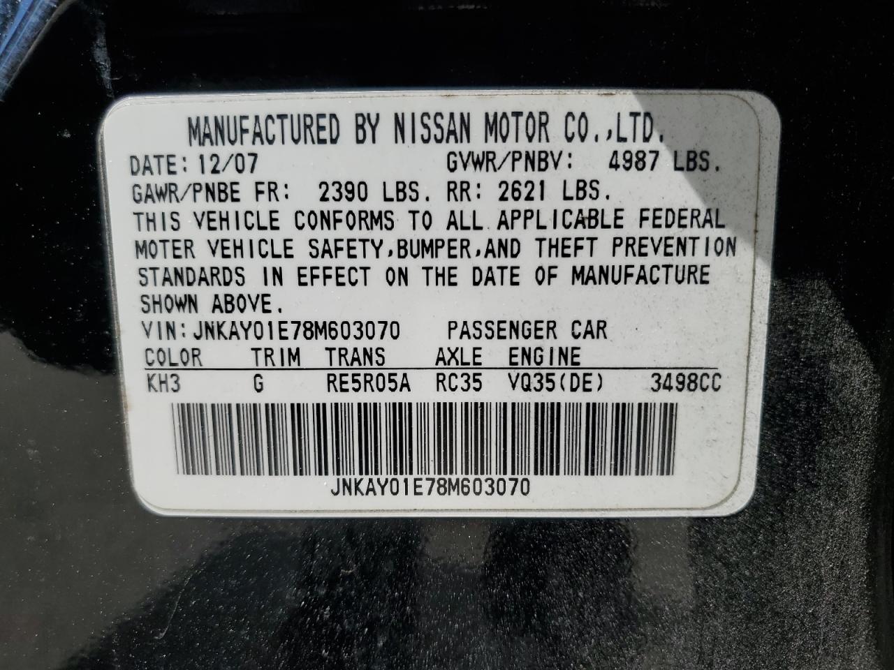 2008 Infiniti M35 Base VIN: JNKAY01E78M603070 Lot: 60108064