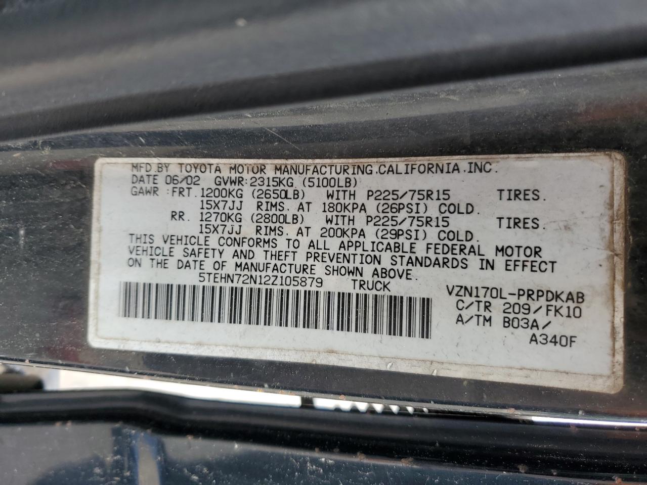 5TEHN72N12Z105879 2002 Toyota Tacoma Double Cab