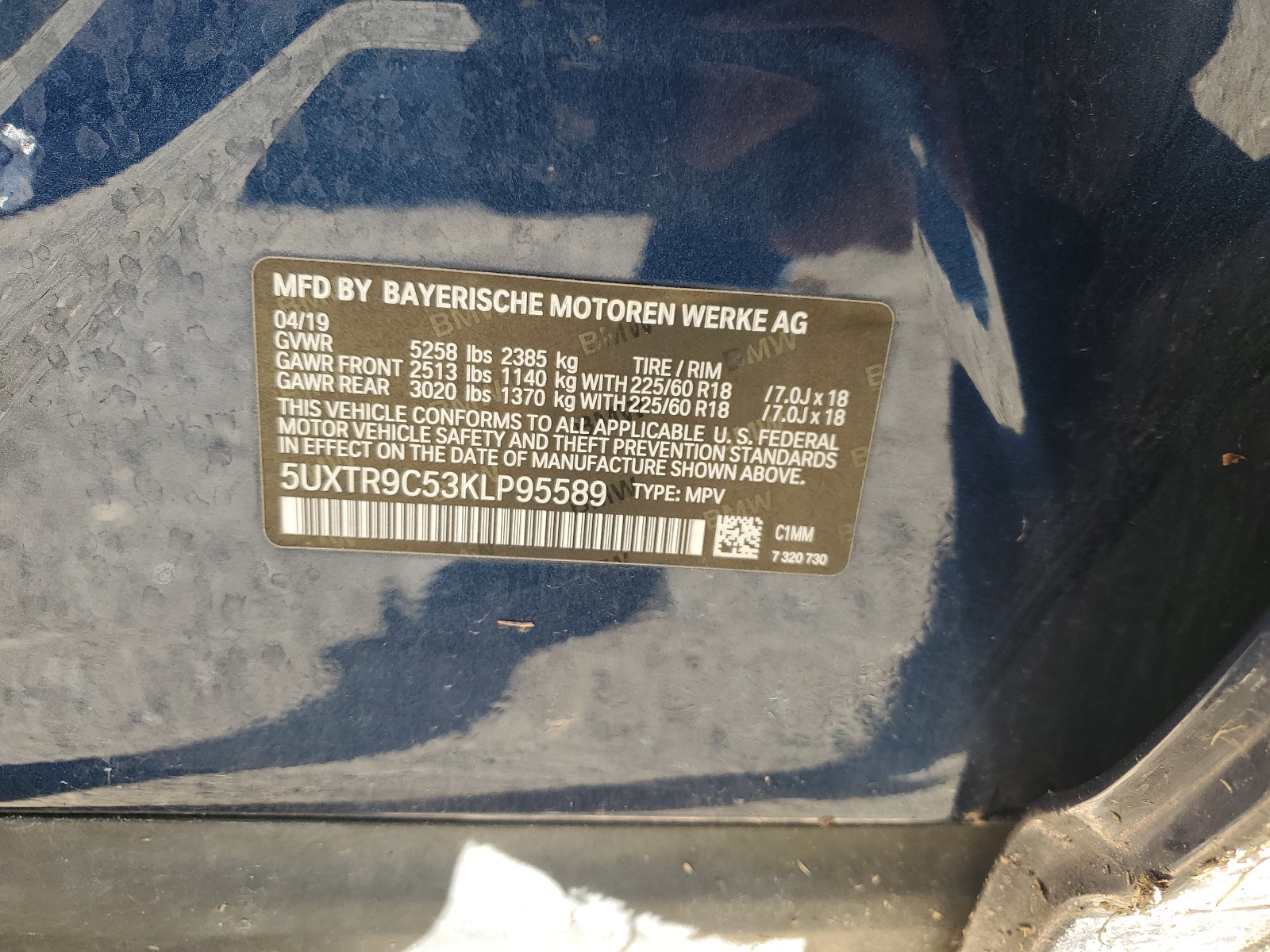 5UXTR9C53KLP95589 2019 BMW X3 xDrive30I