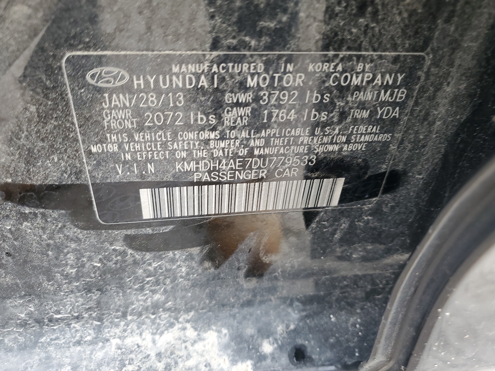 KMHDH4AE7DU779533 2013 Hyundai Elantra Gls