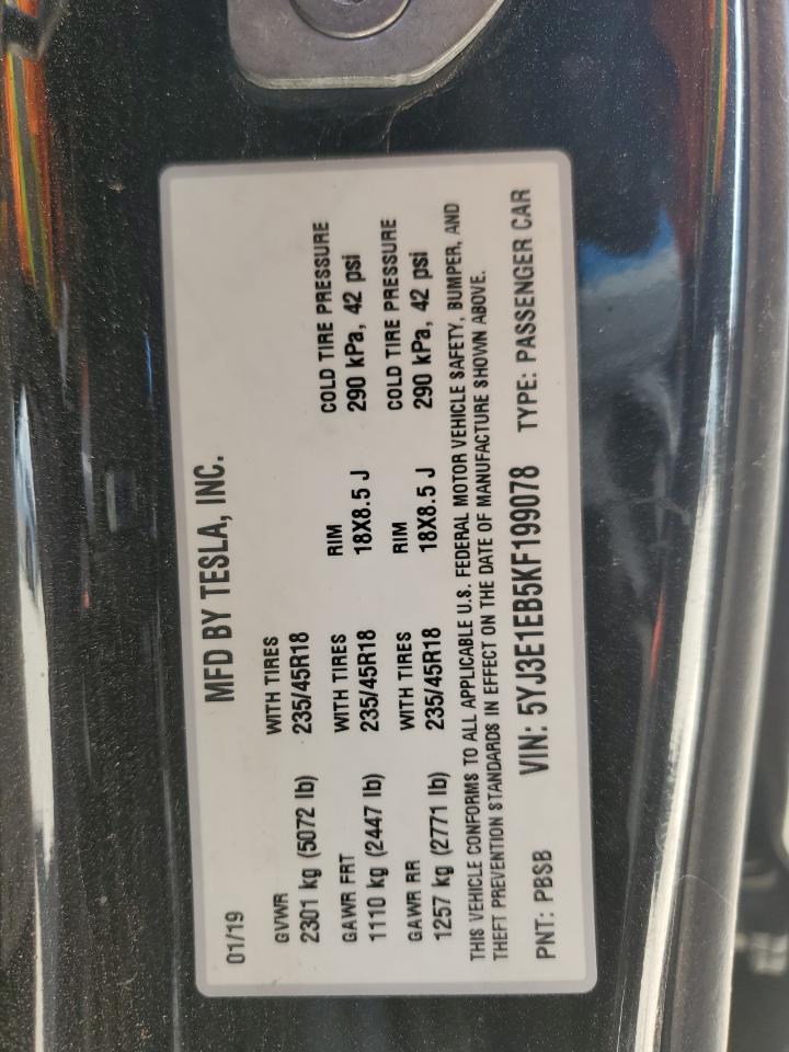 5YJ3E1EB5KF199078 2019 Tesla Model 3