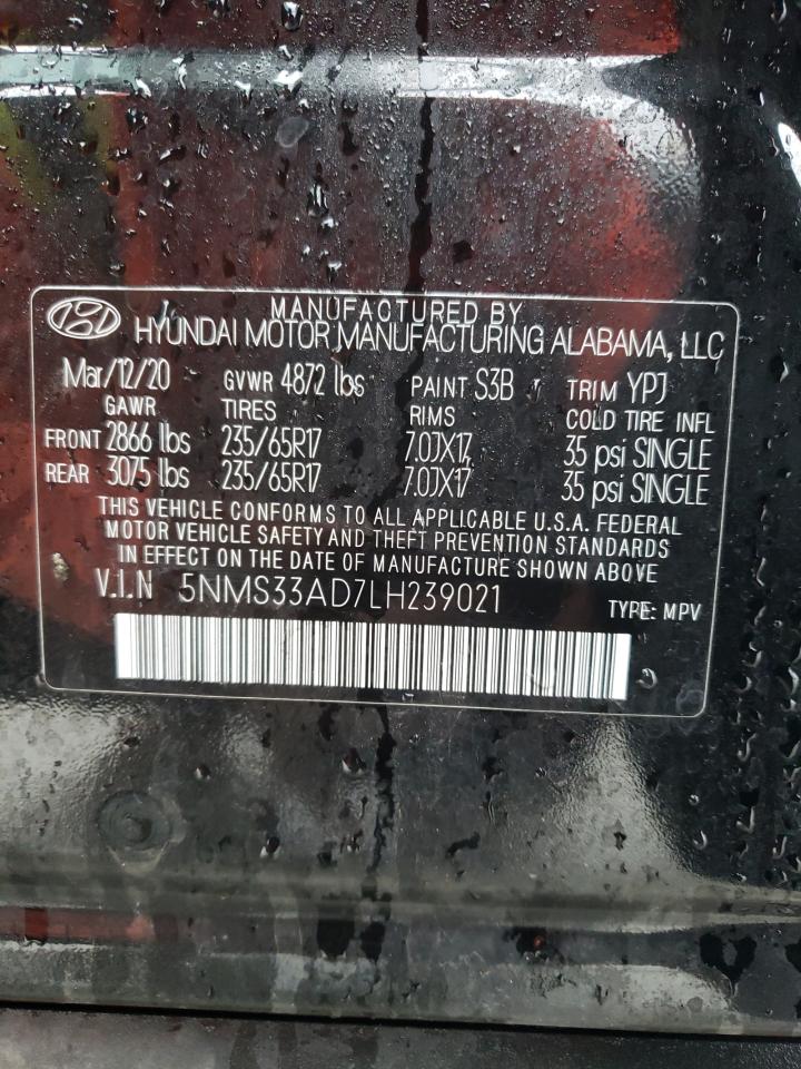 2020 Hyundai Santa Fe Sel VIN: 5NMS33AD7LH239021 Lot: 58579354