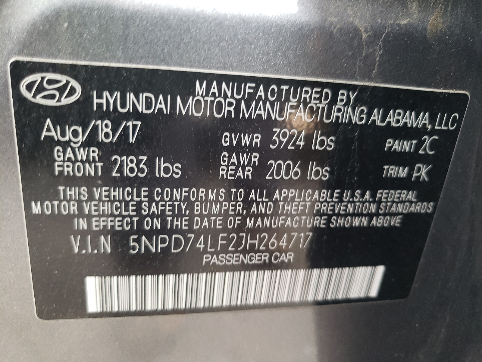 5NPD74LF2JH264717 2018 Hyundai Elantra Se