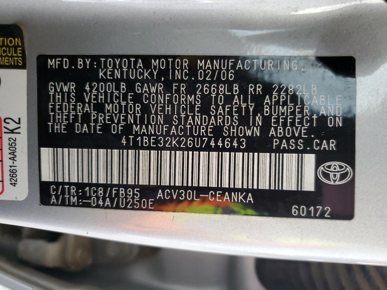 4T1BE32K26U744643 2006 Toyota Camry Le