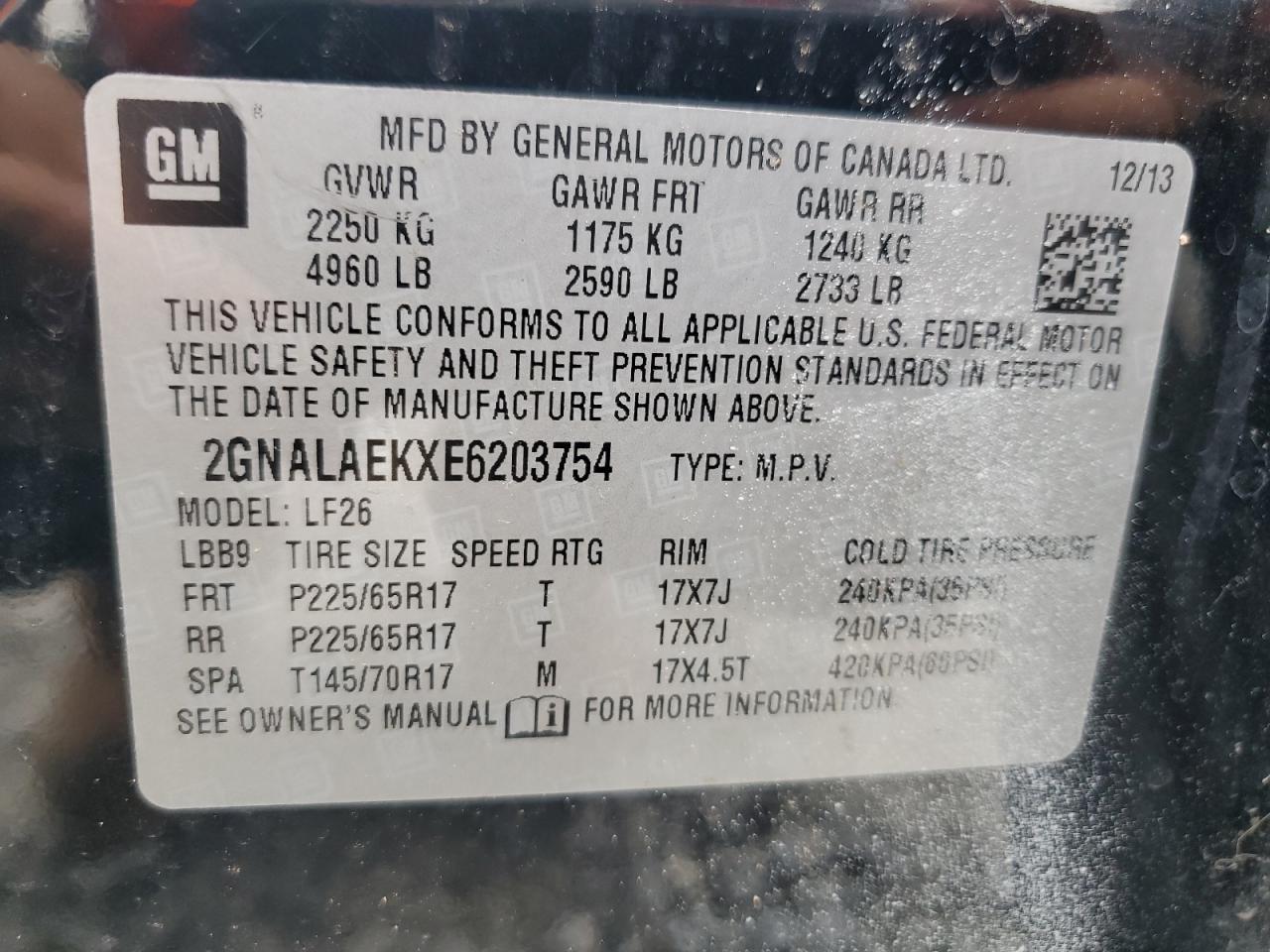 2014 Chevrolet Equinox Ls VIN: 2GNALAEKXE6203754 Lot: 60861254